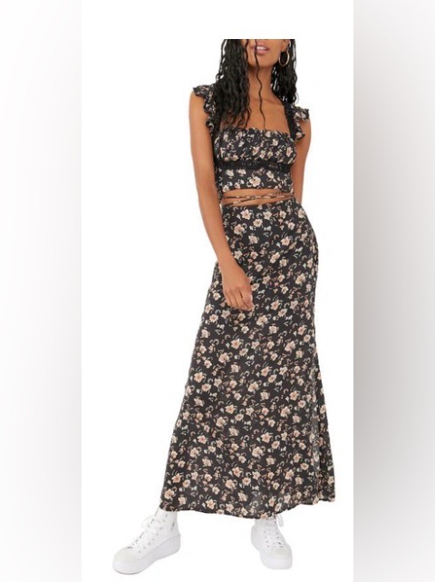 Free People Floral Maxi Skirt Black Boho Size 2 Nwot